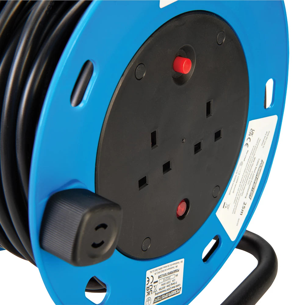 Powermaster Cable Reel Freestanding 13A 230V - 2-Gang 25m