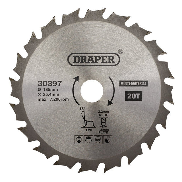 Draper Tools TCT Multi-Purpose Circular Saw Blade, 185 x 25.4mm, 20T