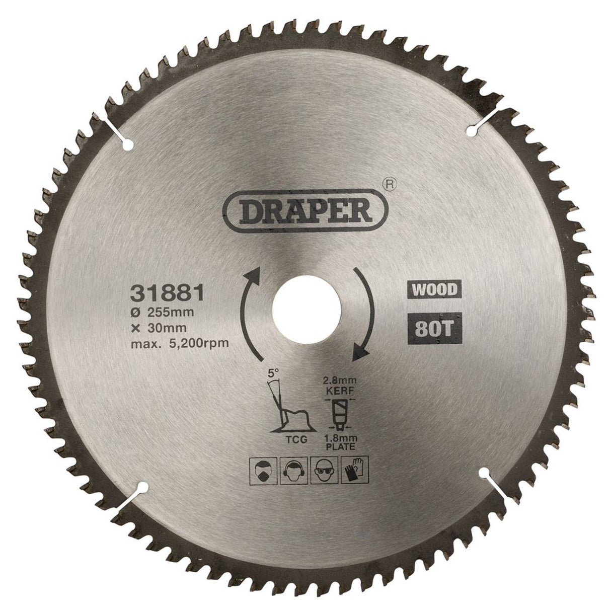 Draper Tools TCT Triple Chip Grind Circular Saw Blade, 255 x 30mm, 80T