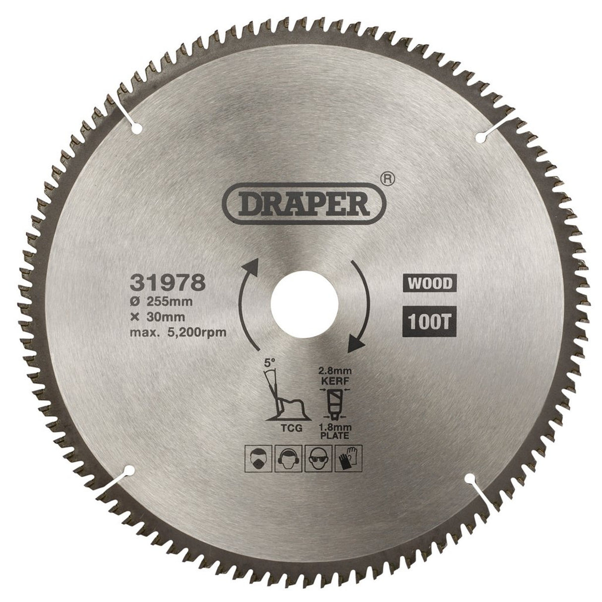 Draper Tools TCT Triple Chip Grind Circular Saw Blade, 255 x 30mm, 100T