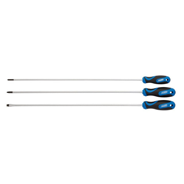 Draper Tools Extra Long Reach Soft Grip Screwdriver Set, 450mm (3 Piece)