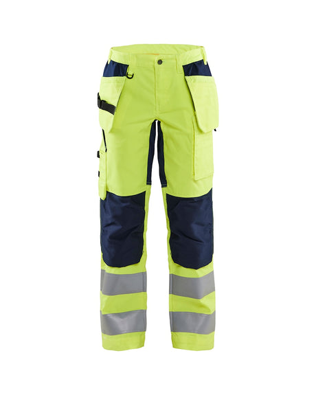 Blaklader Women's Hi-Vis Trousers with Stretch 7163 #colour_hi-vis-yellow-navy-blue