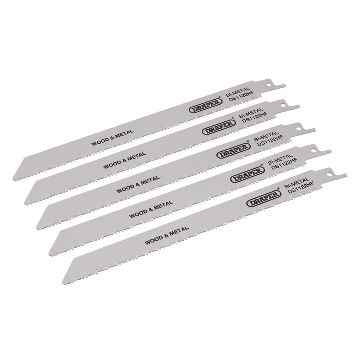 Draper Tools Bi-Metal Reciprocating Saw Blades For Multi-Purpose Cutting, 225mm, 10tpi (Pack Of 5)