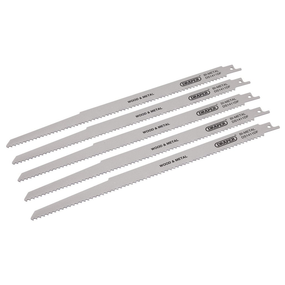 Draper Tools Bi-Metal Reciprocating Saw Blades For Multi-Purpose Cutting, 300mm, 6tpi (Pack Of 5)