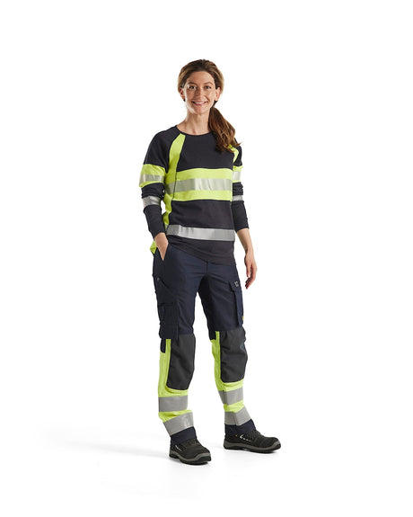 Blaklader Trousers Multinorm Inherent with Stretch Women 7187 #colour_navy-blue-hi-vis-yellow
