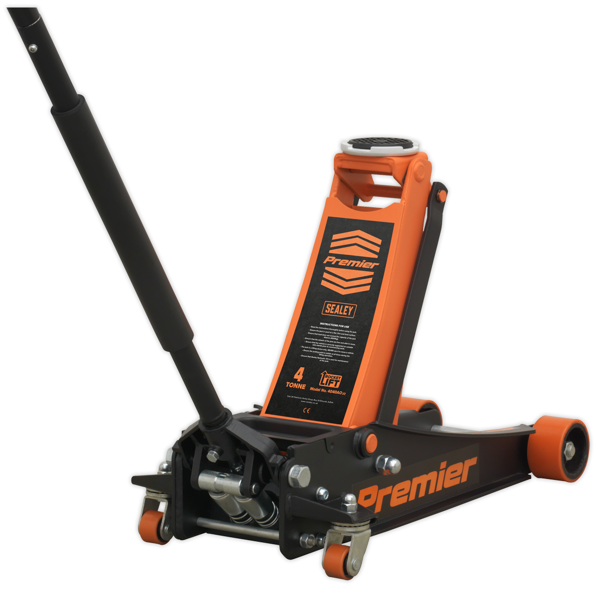 Sealey Trolley Jack 4 Tonne Low Profile Rocket Lift Orange