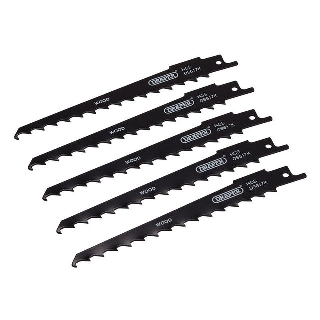 Draper Tools Reciprocating Saw Blades For Wood And Plastic Cutting, 150mm, 3tpi (Pack Of 5)