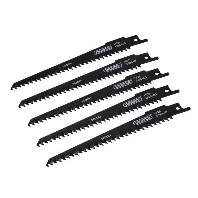 Draper Tools Reciprocating Saw Blades For Wood And Plastic Cutting, 150mm, 6tpi (Pack Of 5)