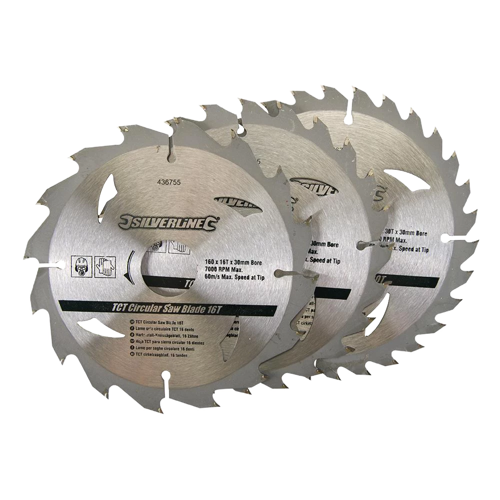 Silverline TCT Circular Saw Blades 16, 24, 30T 3Pk