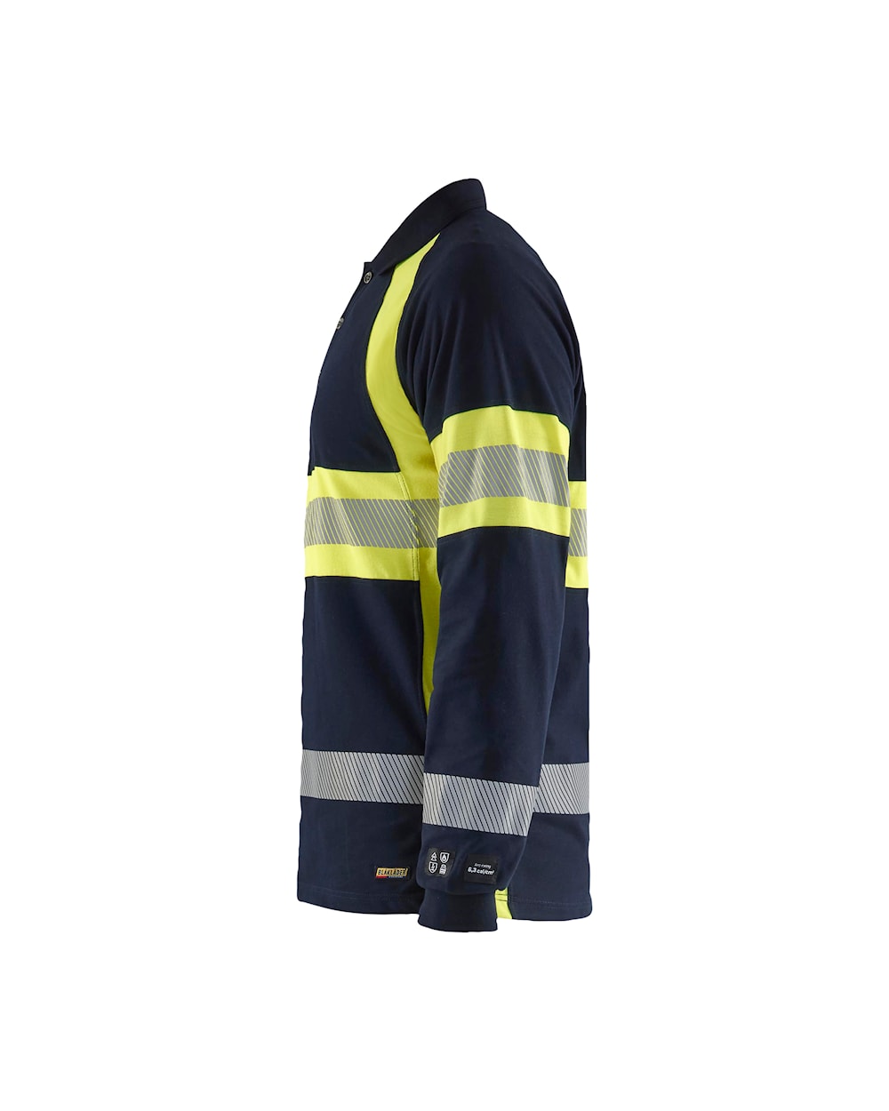 Blaklader Multinorm Pique Long Sleeved 3438 #colour_navy-blue-hi-vis-yellow