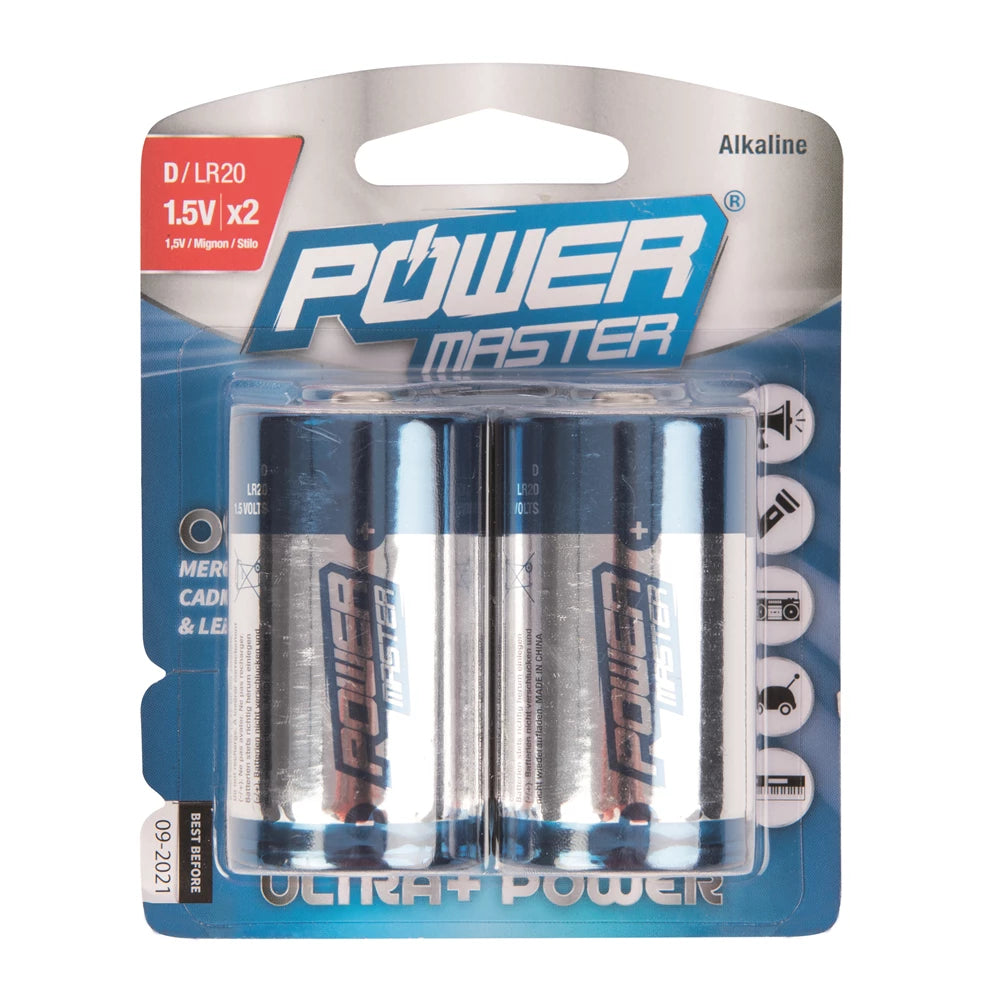 Powermaster D-Type Super Alkaline Battery LR20 2pk