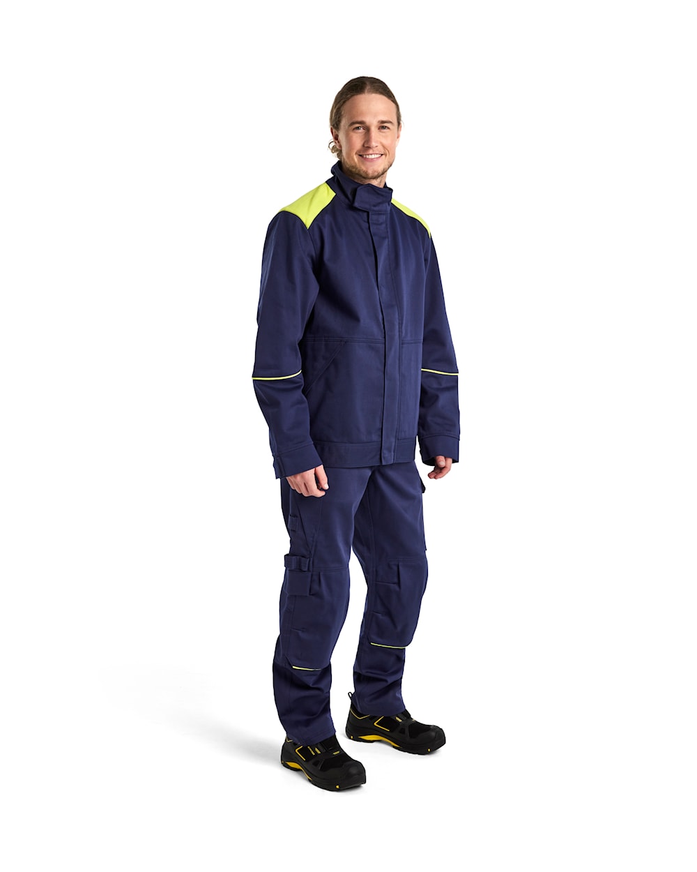 Blaklader Welding Jacket 4801 #colour_navy-blue-hi-vis-yellow