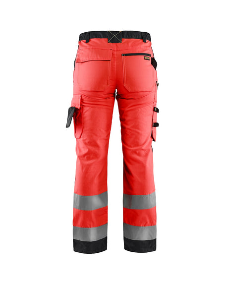 Blaklader Women's Hi-Vis Trousers without Nail Pockets 7155 #colour_red-hi-vis-black