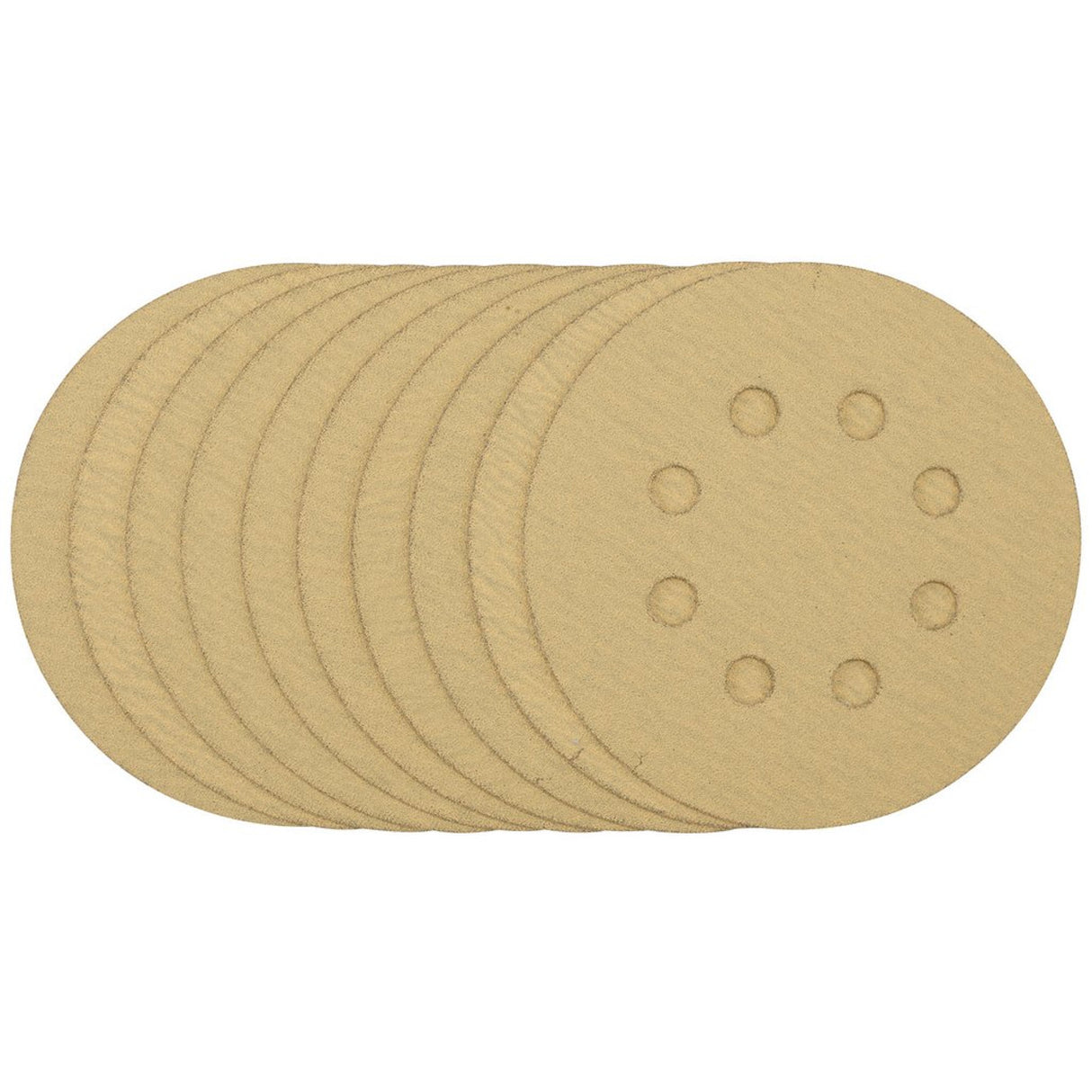 Draper Tools Gold Sanding Discs With Hook & Loop, 125mm, 120 Grit, 8 Dust Extraction Holes (Pack Of 10)