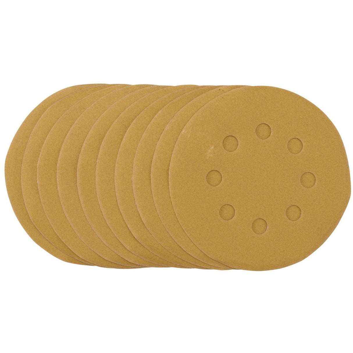 Draper Tools Gold Sanding Discs With Hook & Loop, 125mm, 240 Grit, 8 Dust Extraction Holes (Pack Of 10)