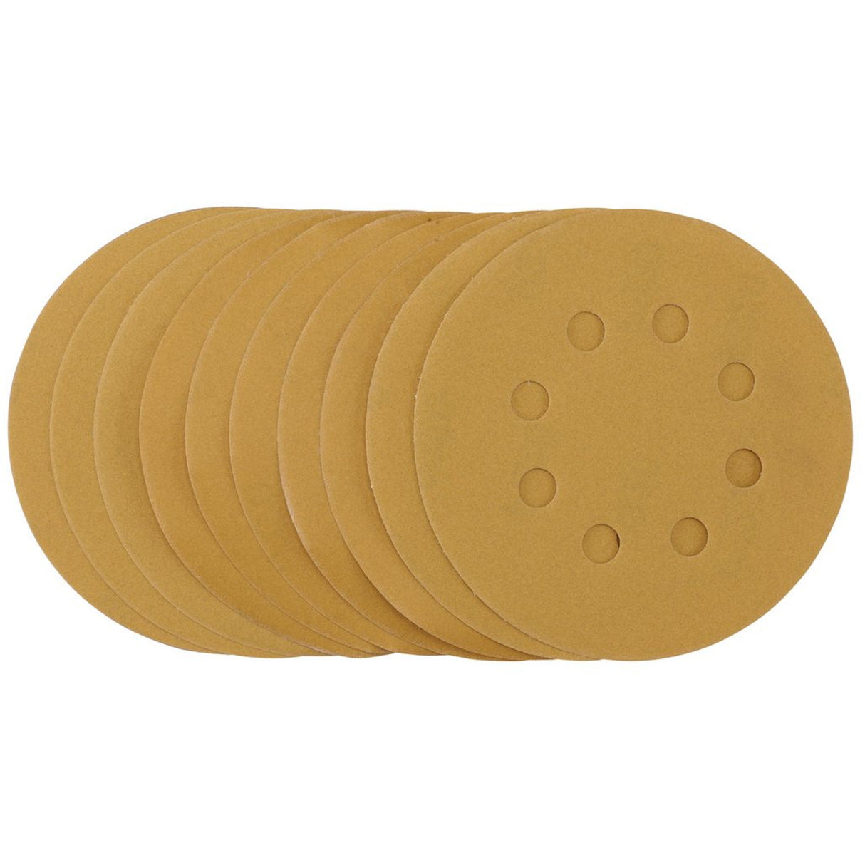 Draper Tools Gold Sanding Discs With Hook & Loop, 125mm, 320 Grit, 8 Dust Extraction Holes (Pack Of 10)