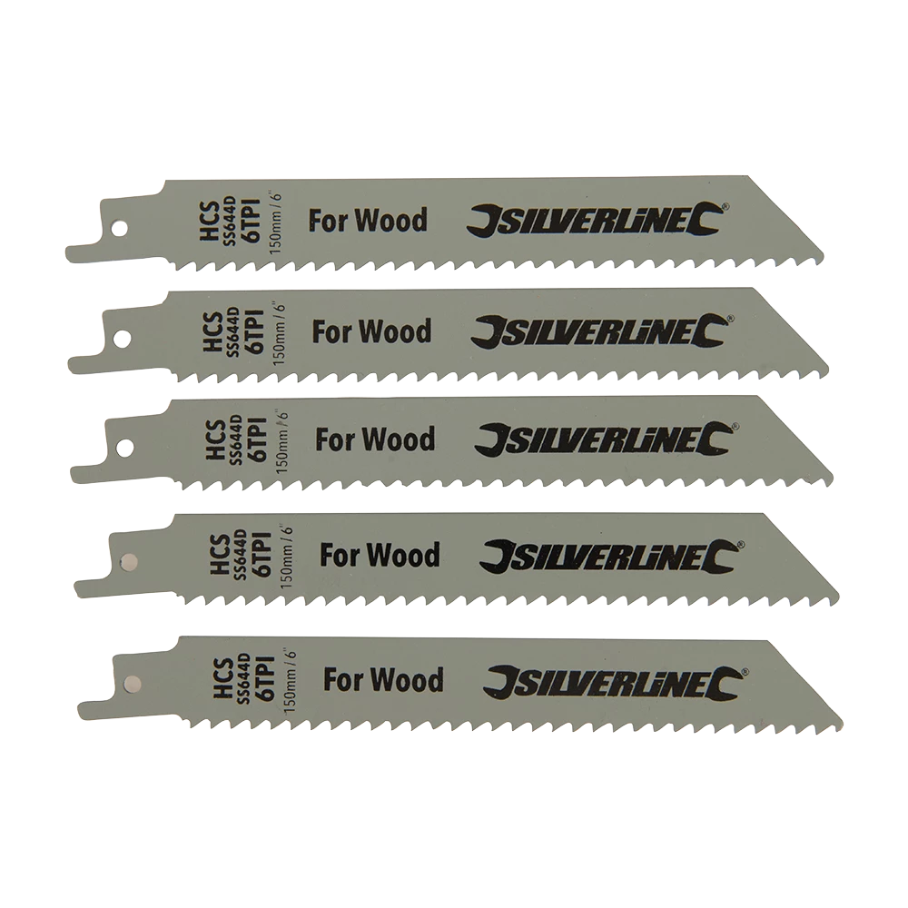 Silverline Reciprocating Saw Blades For Wood 5Pk - HCS - 6tpi - 150mm