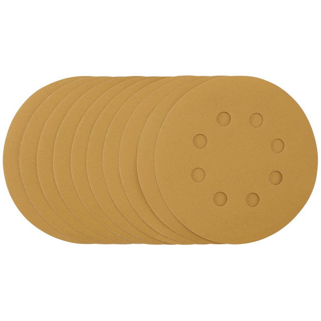 Draper Tools Gold Sanding Discs With Hook & Loop, 125mm, 400 Grit, 8 Dust Extraction Holes (Pack Of 10)