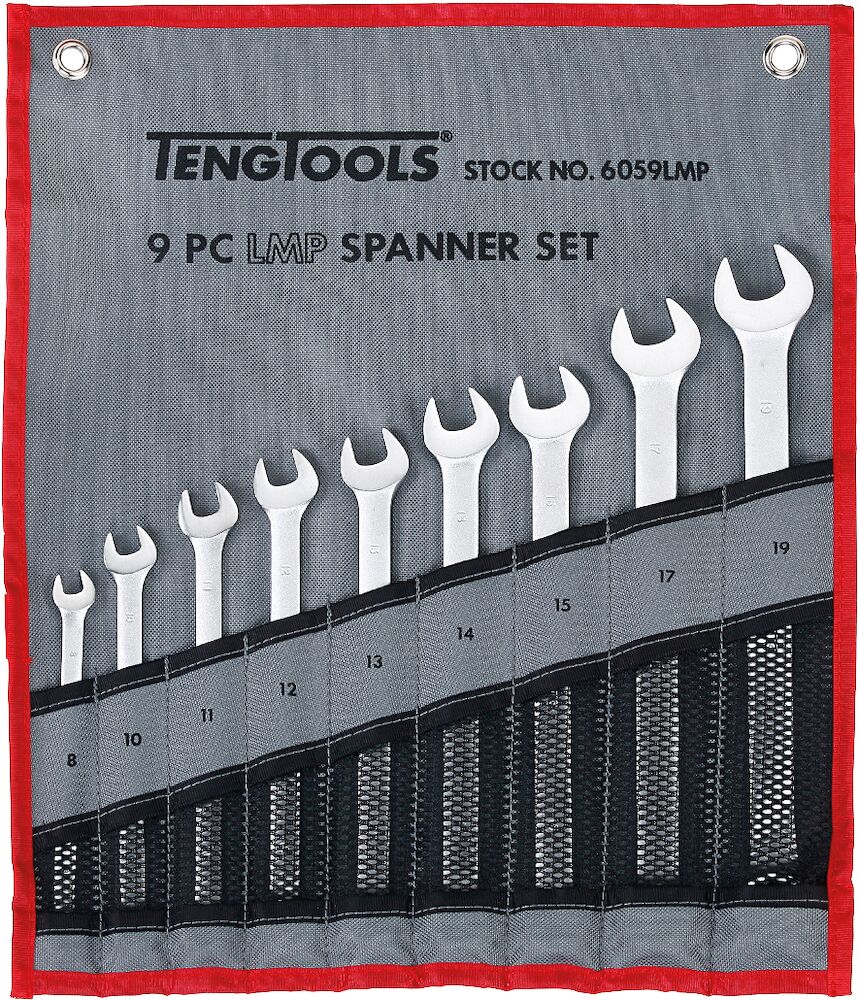 Teng Tools Long Combionation Spanner Set 8-19 mm Tool Roll 9 Pieces