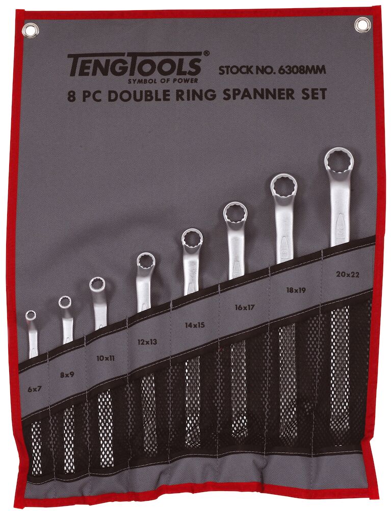 Teng Tools Double Ring Spanner Set Tool Roll 8 Pieces