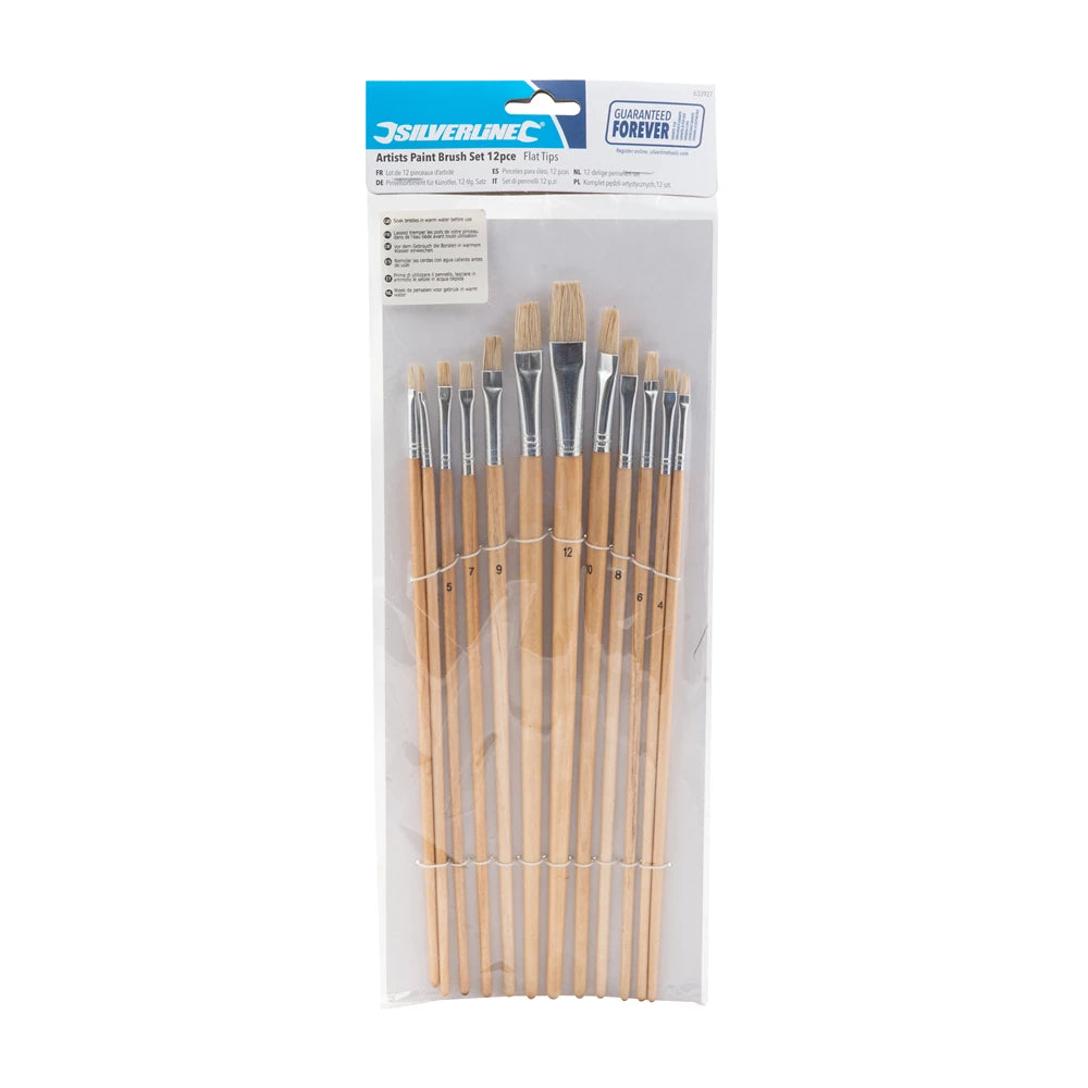 Silverline Artists Paint Brush Set 12pce - Flat Tips