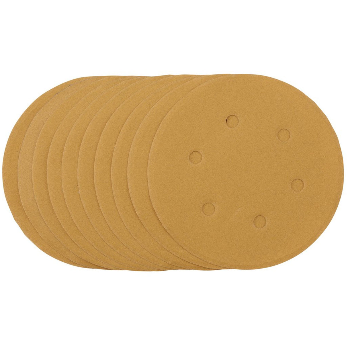 Draper Tools Gold Sanding Discs With Hook & Loop, 150mm, 240 Grit, 6 Dust Extraction Holes (Pack Of 10)