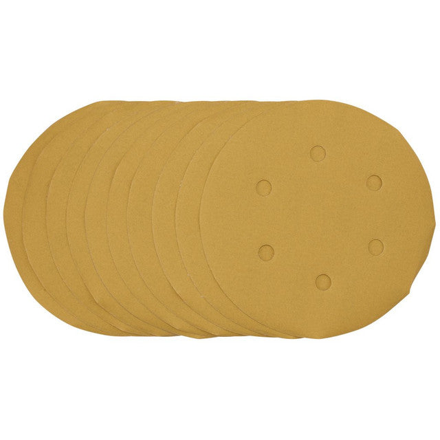 Draper Tools Gold Sanding Discs With Hook & Loop, 150mm, 400 Grit, 6 Dust Extraction Holes (Pack Of 10)