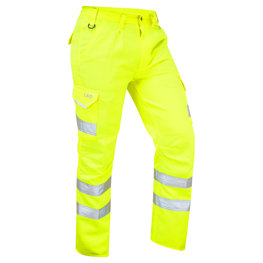 Leo Workwear BIDEFORD Leo EcoViz Poly/Cotton Cargo Trouser - Hi-Vis Yellow