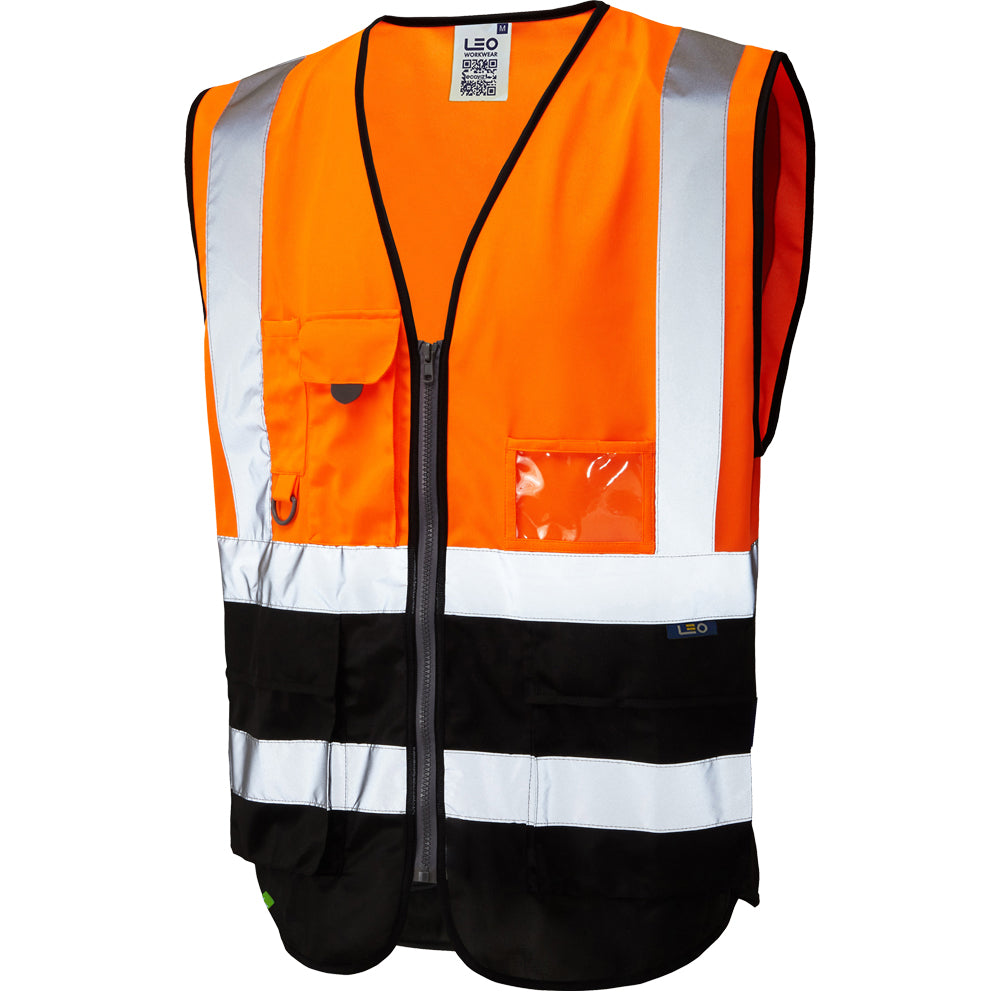 Leo Workwear LYNTON Leo EcoViz Superior Waistcoat - Orange/Black