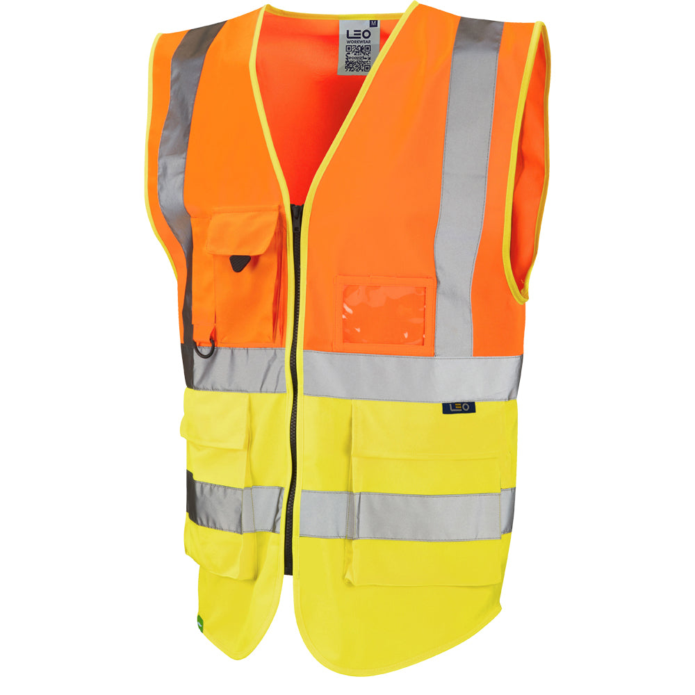 Leo Workwear LYNTON Leo EcoViz Superior Waistcoat - Hi-Vis Orange/Hi-Vis Yellow