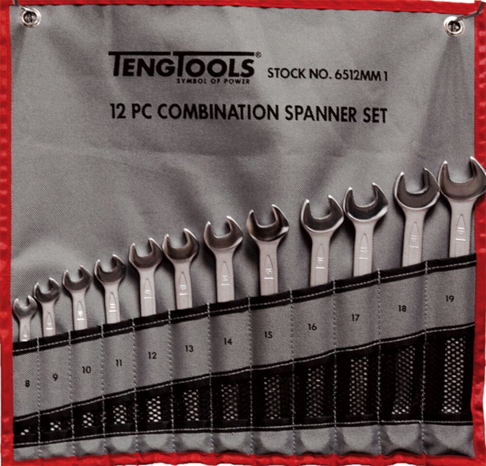 Teng Tools Combination Spanner Set 8-19 mm Tool Roll 12 Pieces