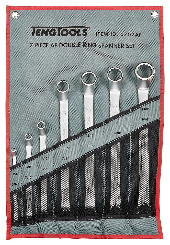 Teng Tools Double Ring Spanner Set AF Tool Roll 7 Pieces