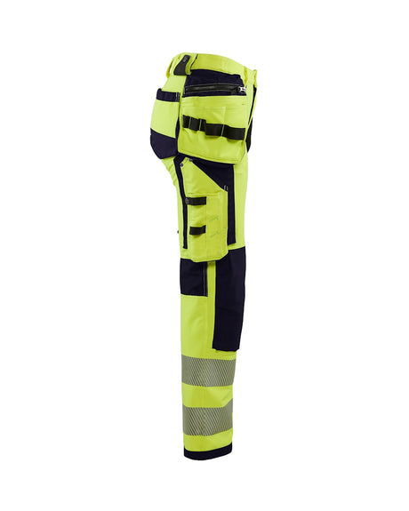 Blaklader Women's 4-Way-Stretch Hi-Vis Trousers 7197 #colour_hi-vis-yellow-navy-blue