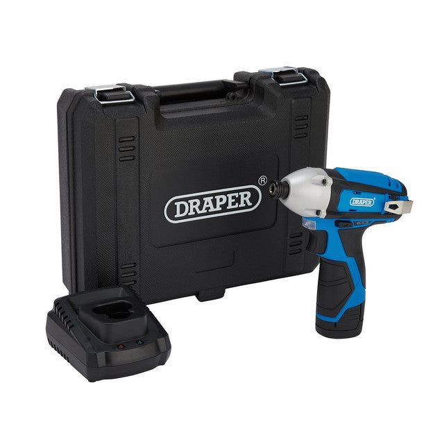 Draper Tools 12V Impact Driver, 1/4" Hex., 1 x 1.5Ah Battery, 1 x Fast Charger