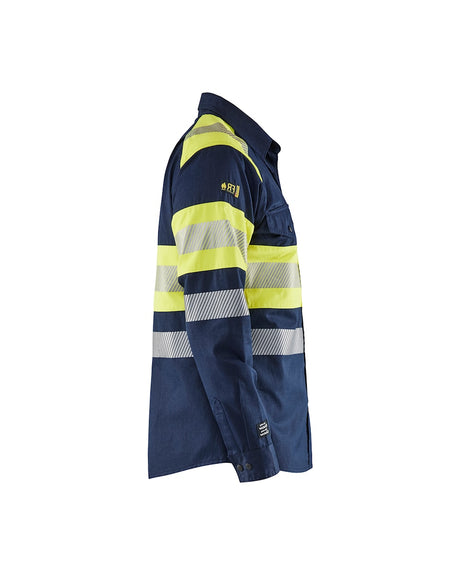 Blaklader Multinorm Shirt 3229 #colour_navy-blue-hi-vis-yellow