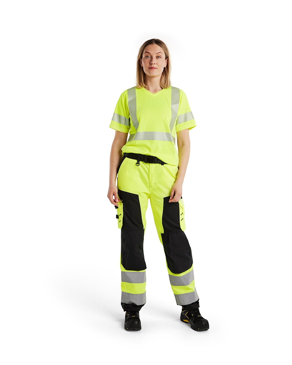 Blaklader Women's Hi-Vis Trousers without Nail Pockets 7155 #colour_hi-vis-yellow-black