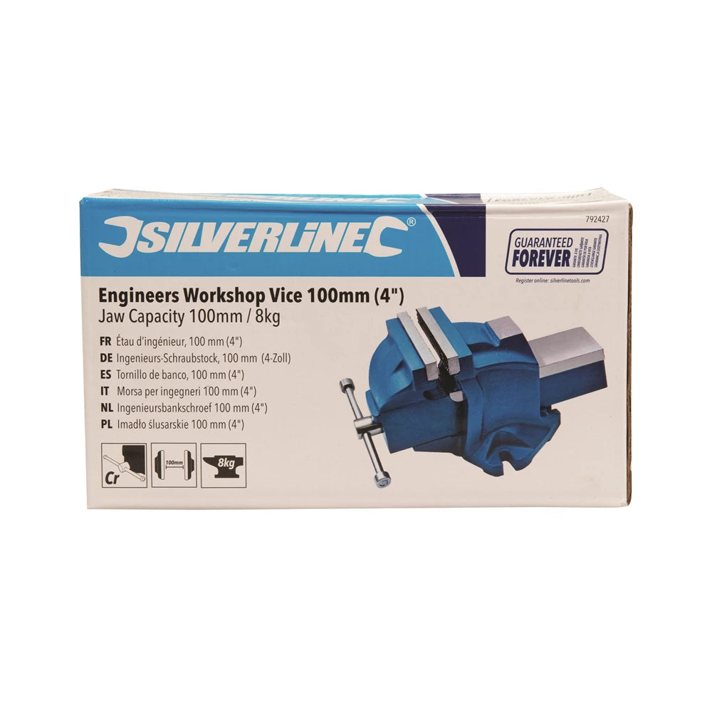 Silverline Workshop Vice 100mm (4") - Jaw Capacity 100mm / 8kg