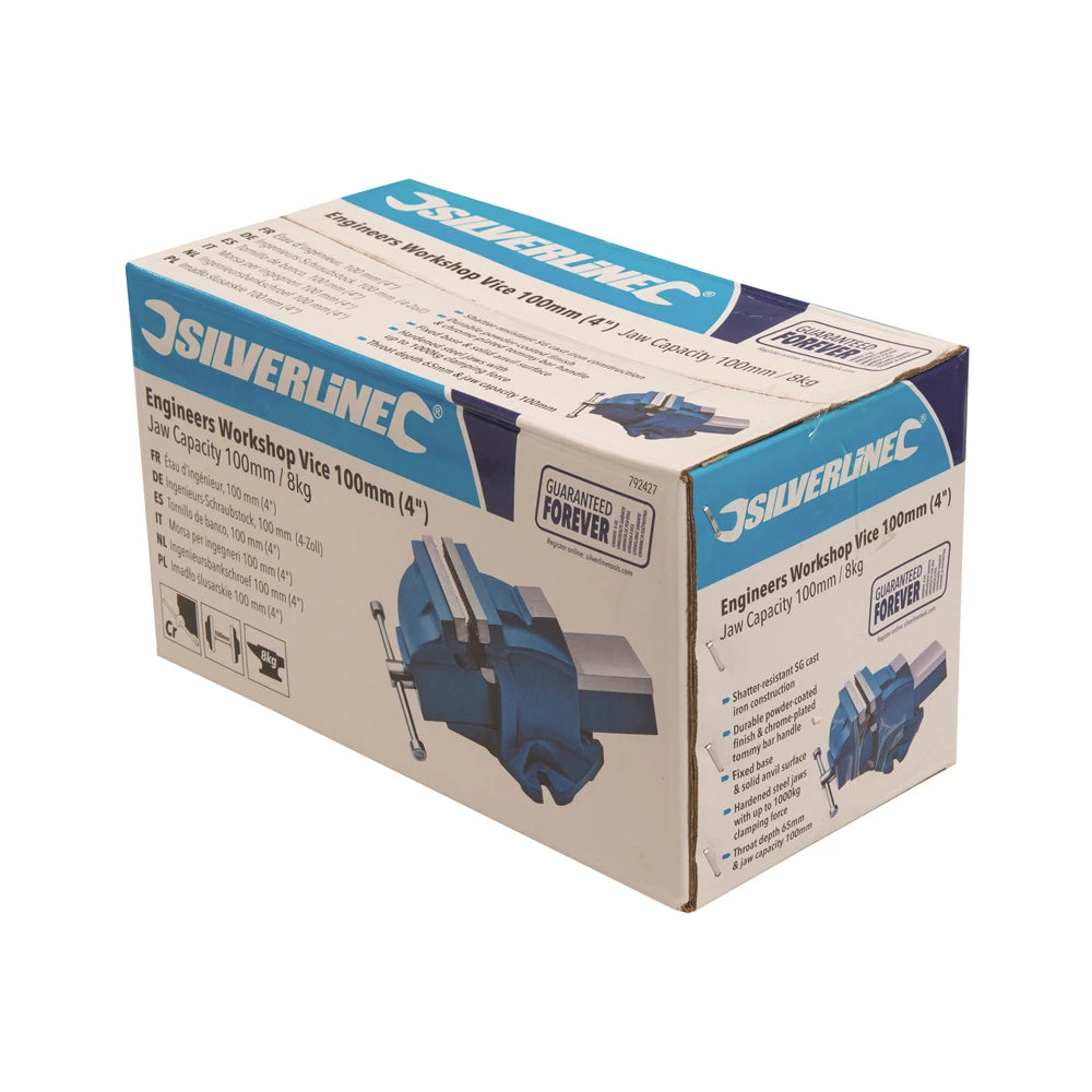 Silverline Workshop Vice 100mm (4") - Jaw Capacity 100mm / 8kg