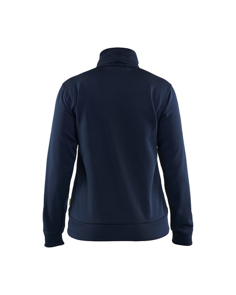 Blaklader Women's Sweatshirt with Full Zip 3394 #colour_dark-navy-blue-hi-vis-yellow