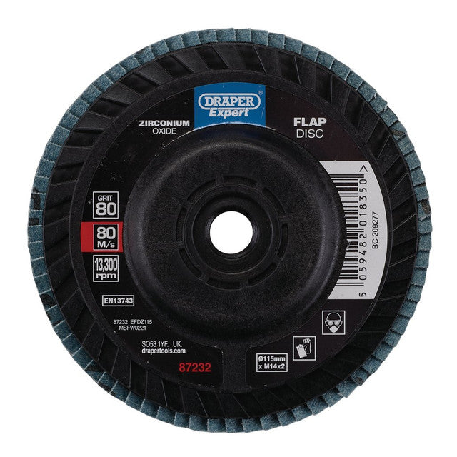 Draper Tools Draper Expert Zirconium Oxide Flap Disc, 115mm, M14, 80 Grit