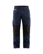 Blaklader Service Trousers with Stretch 1495 #colour_dark-navy-blue-hi-vis-yellow