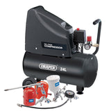 Draper Tools 230V Oil-Free Compressor And Air Tool Kit, 24L