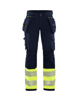 Blaklader Women's Hi-Vis 4-Way-Stretch Trousers 7193 #colour_navy-blue-hi-vis-yellow