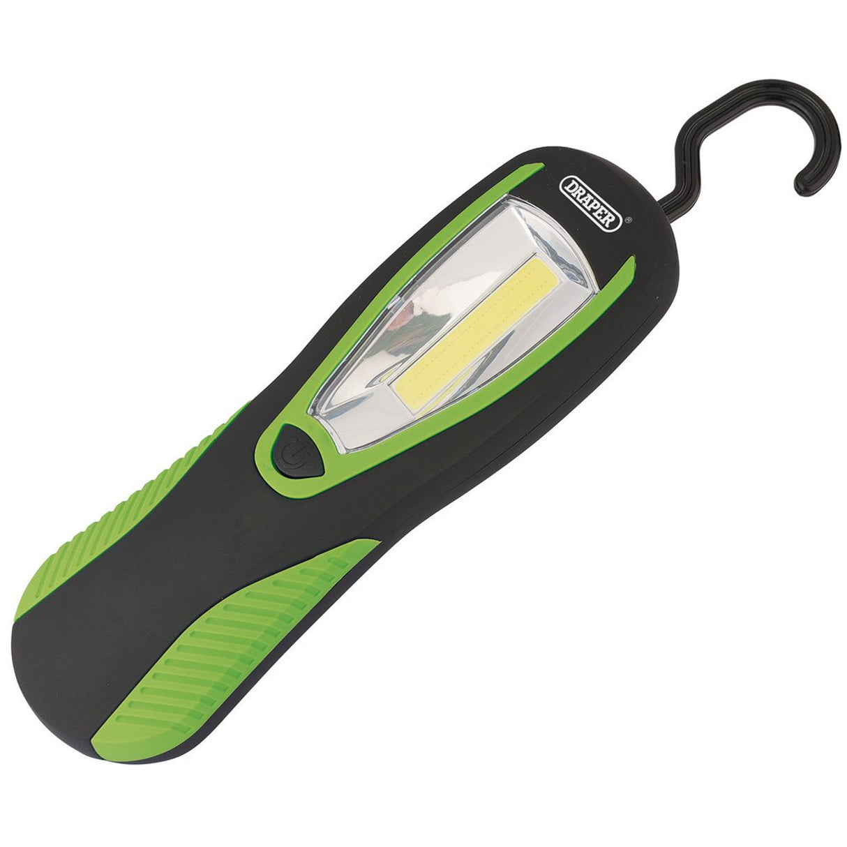 Draper Tools Cob Led Work Light With Magnetic Back And Hanging Hook, 3W, 200 Lumens, Green, 3 x Aa Batteries Supplied