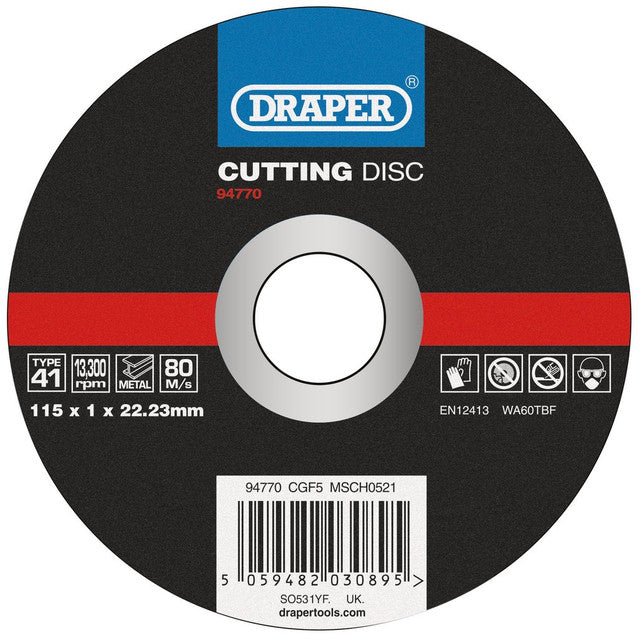 Draper Tools Metal Cutting Disc, 115 x 1 x 22.23mm