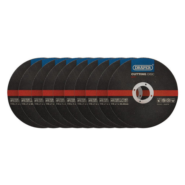 Draper Tools Metal Cutting Discs, 115 x 1 x 22.23mm (Pack Of 10)