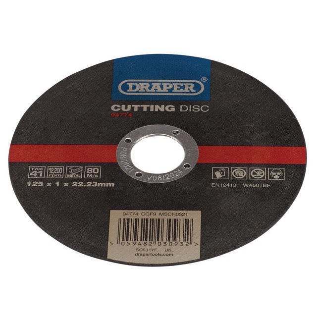 Draper Tools Metal Cutting Disc, 125 x 1 x 22.23mm