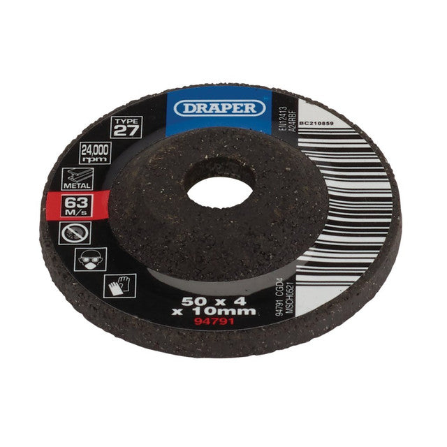 Draper Tools Dpc Metal Grinding Disc, 50 x 4 x 10mm