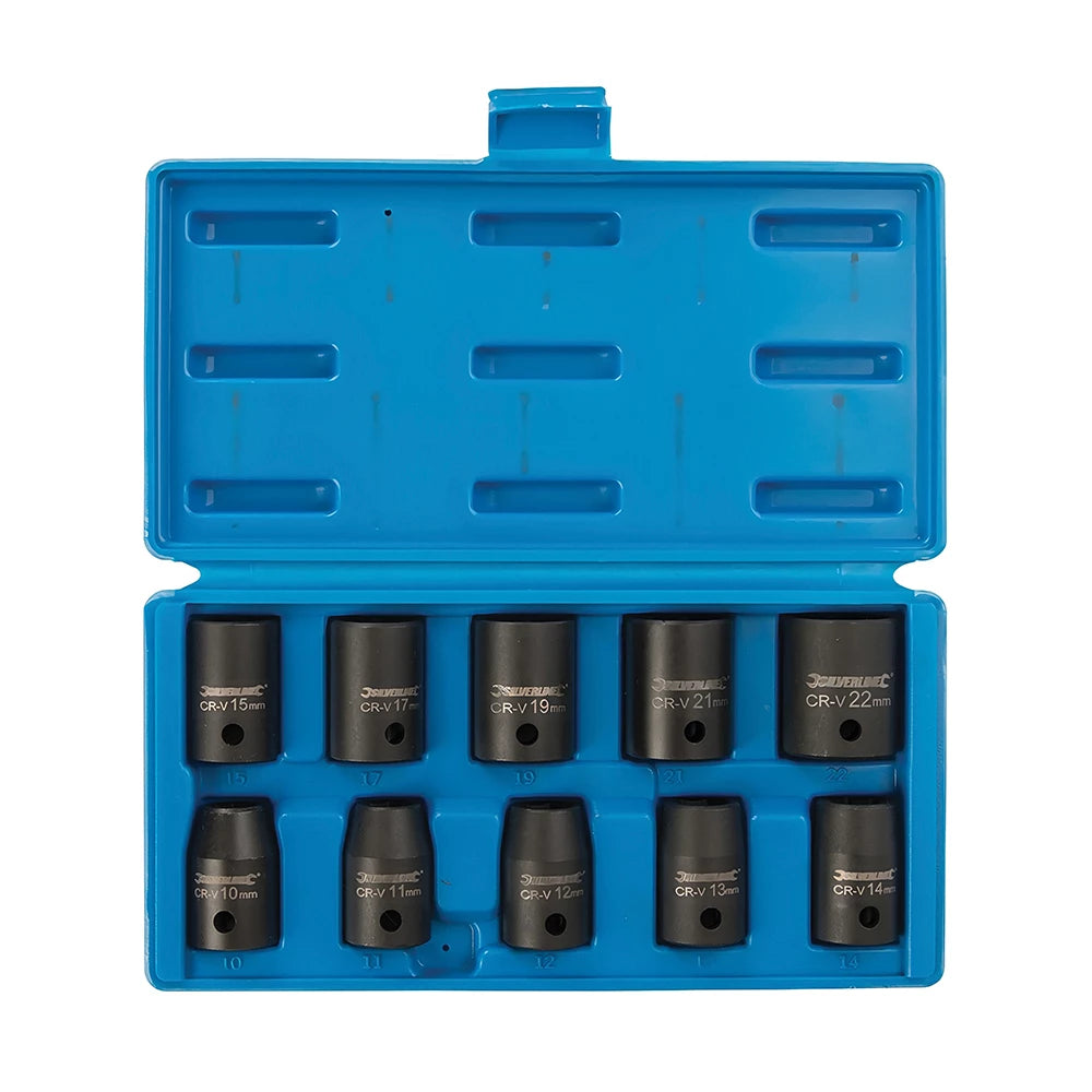 Silverline Impact Socket Set 1/2" Drive 6Pt Metric 10Pce