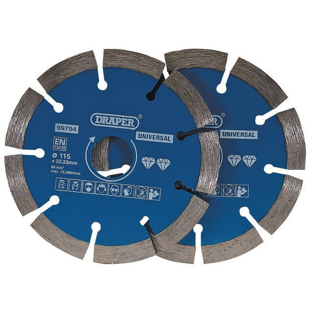 Draper Tools Segmented Diamond Blade, 115mm (Pack Of 2)